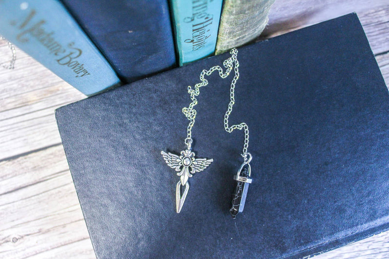 Bookish Trinkets - Fantasy Dagger Chain Bookmark With Charm and Tassel: Black Crystal